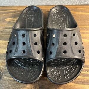 Crocs Baya Black Slides Unisex Slip On Water Comfort Sandals Shoes M:5 W:7 EUC!